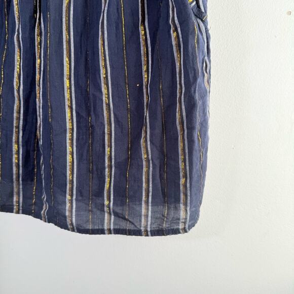 Greylin Nevaeh Navy Blue Gold Metallic Flutter Sleeve V Neck Top XS - Picture 11 of 11